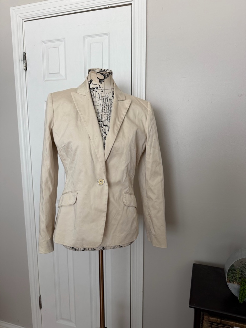 Calvin Klein Cotton Vintage Cream Single-Button Tailored Blazer beige jacket 4